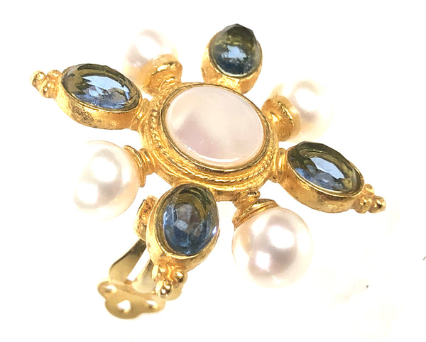 Faux Pearl and Glass Moonstone Earrings
