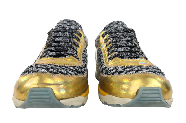 Interlocking Tweed Gold Silver Low Top Sneakers | Size US 8.5 - IT 39.5