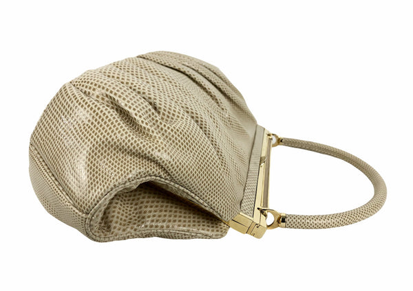 Vintage Beige Karung Skin Framed Structure Convertible Handbag