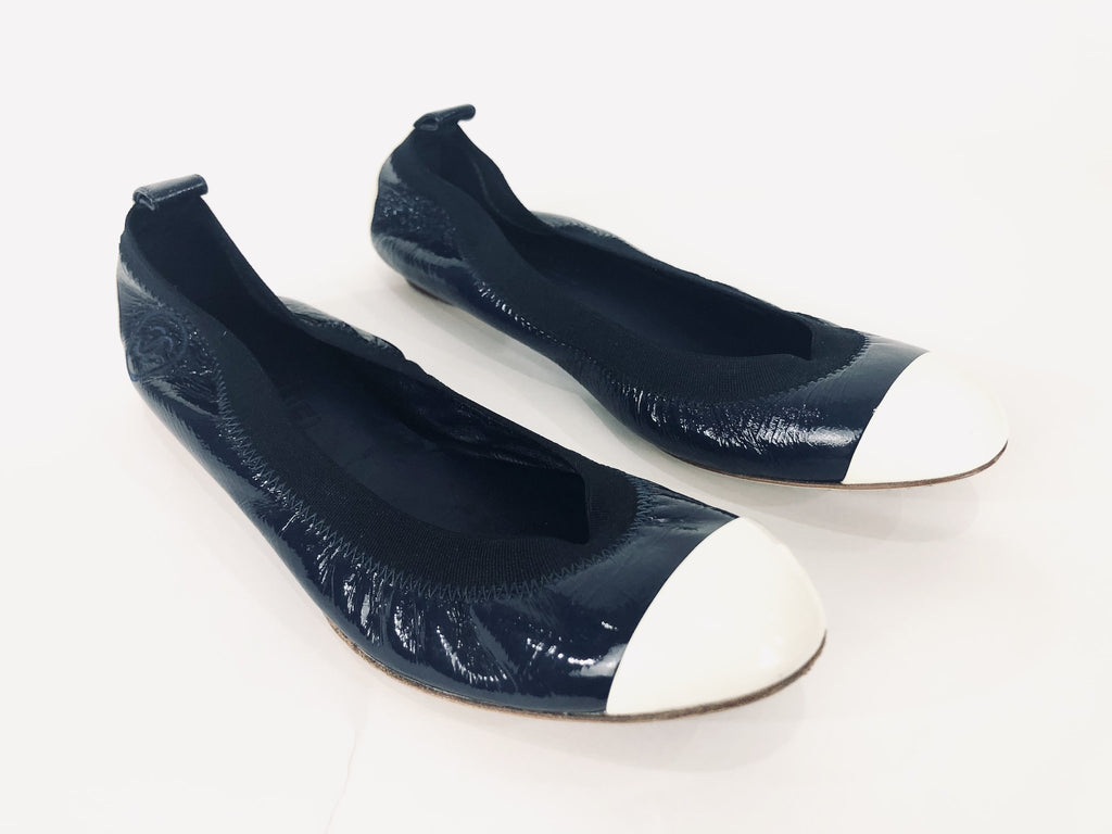 Navy and White Ballet Flats  Size 37 EU 7 US – Baggio Consignment