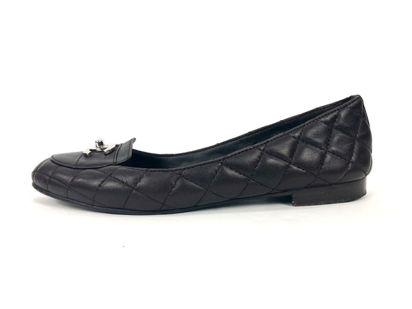 Chocolate Brown Quilted Leather CC Turn Lock Loafers | Size 37.5