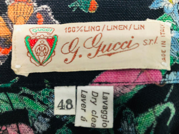 Vintage Flora Print Linen Skirt | Size US 10