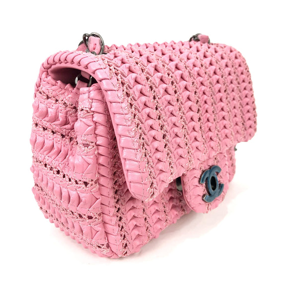 Pink Woven Lambskin Square Flap Mini Bag