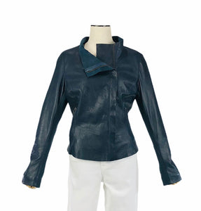 Dark Teal Leather Moto Jacket | Size 38 EU 6 US