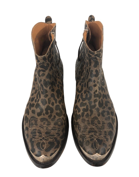 Young Leopard-Print Leather Texas Ankle Boot | Size US 10 - IT 40