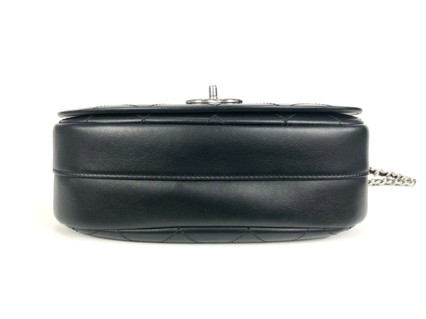 Black Quilted Lambskin Top Handle Crossbody Flap Handbag