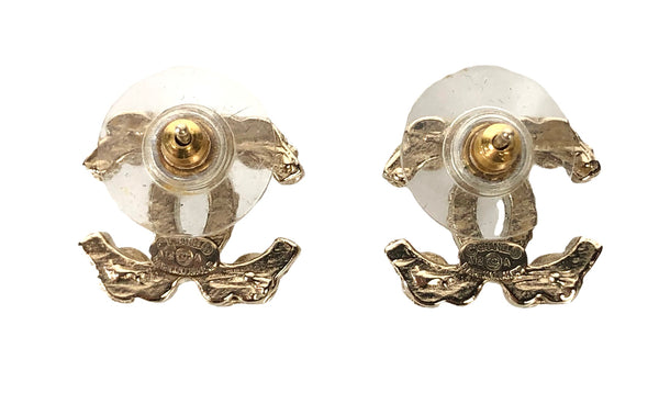 Gold-Tone Strass Crystals Interlock CC's Stud Earrings