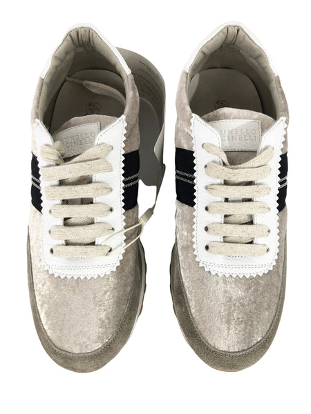 Velvet Sneakers with Stripe Molini Detail | Size US 8.5 - IT 39