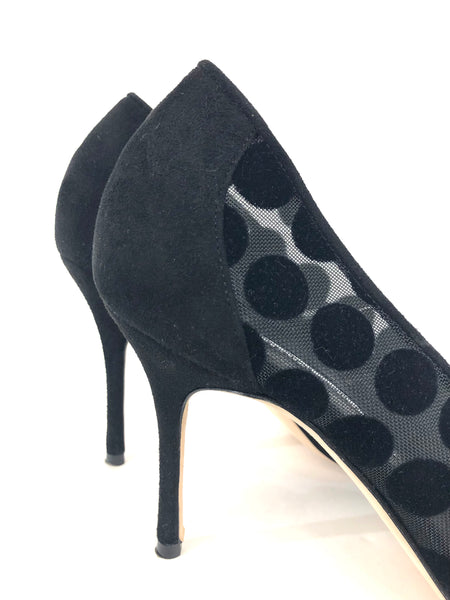 Black Suede and Mesh Polka Dot Pumps | Size US 7.5 - IT 38