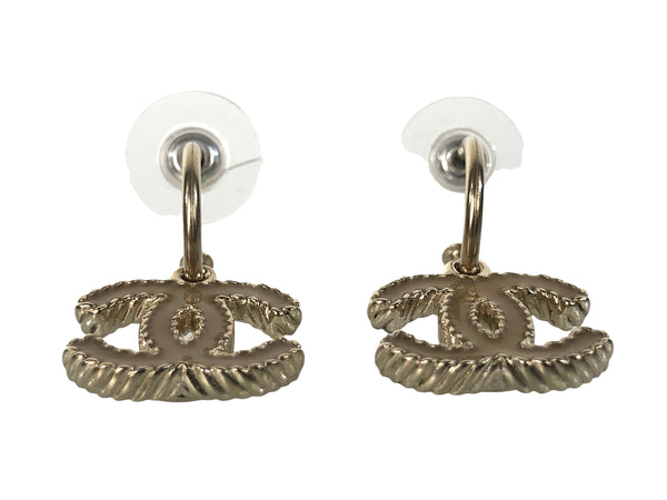 Interlocked CC's Pink Enamel Silver Tone Drop Earrings