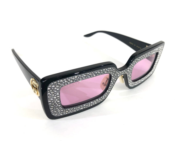 Rectangular Frame Sunglasses with Crystals