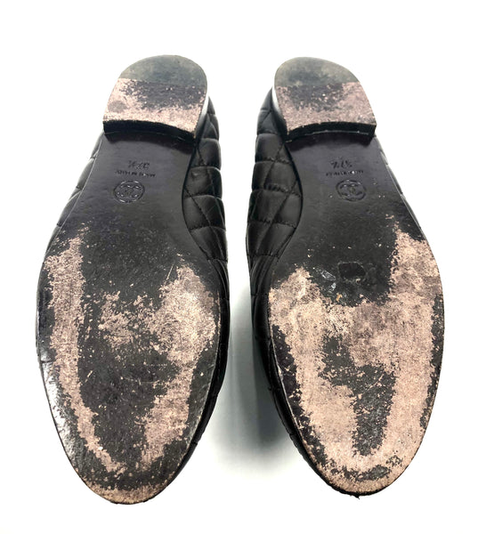 Chocolate Brown Quilted Leather CC Turn Lock Loafers | Size 37.5