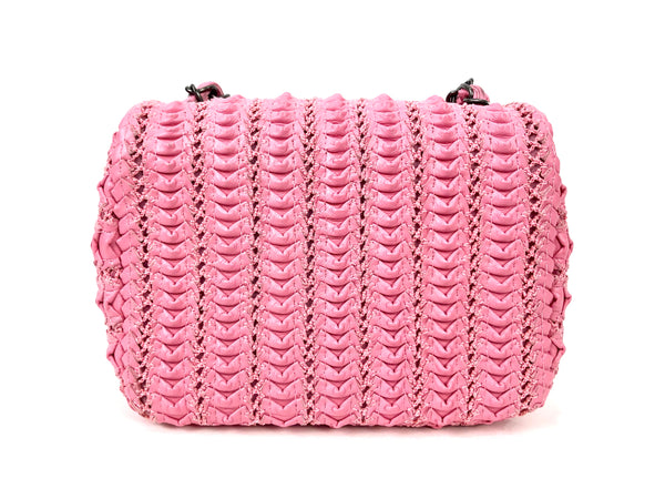 Pink Woven Lambskin Square Flap Mini Bag