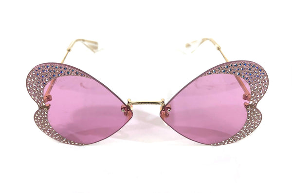 Hollywood Forever Rimless Metal Heart Sunglasses with Crystals