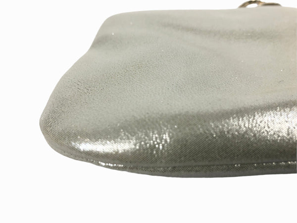 Crystal Embellished Camellia Clasp Metallic Evening Clutch