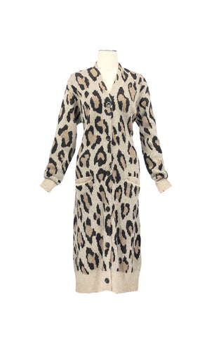 Long Leopard Cashmere Cardigan | Size XS