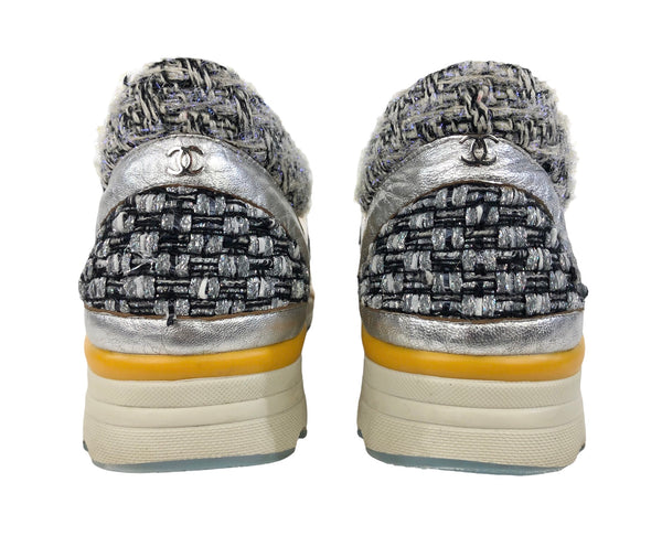 Interlocking Tweed Gold Silver Low Top Sneakers | Size US 8.5 - IT 39.5