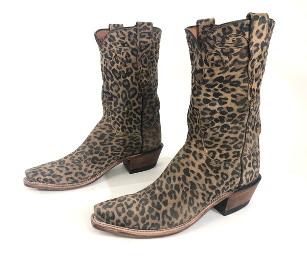 N8993.54 Old Town Leopard Printed Suede Cowgirl Boots | Size 7B