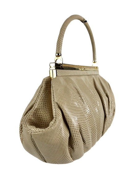 Vintage Beige Karung Skin Framed Structure Convertible Handbag