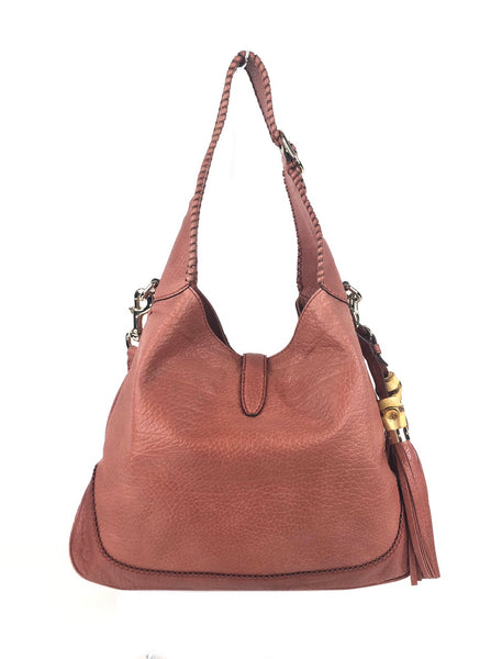 Jackie Pink Coral Pebble Leather Convertible Hobo