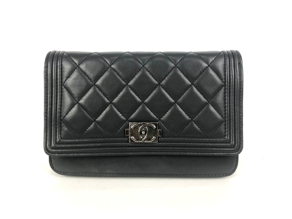 CHANEL Lambskin Quilted Boy Wallet On Chain WOC Pink 1276097