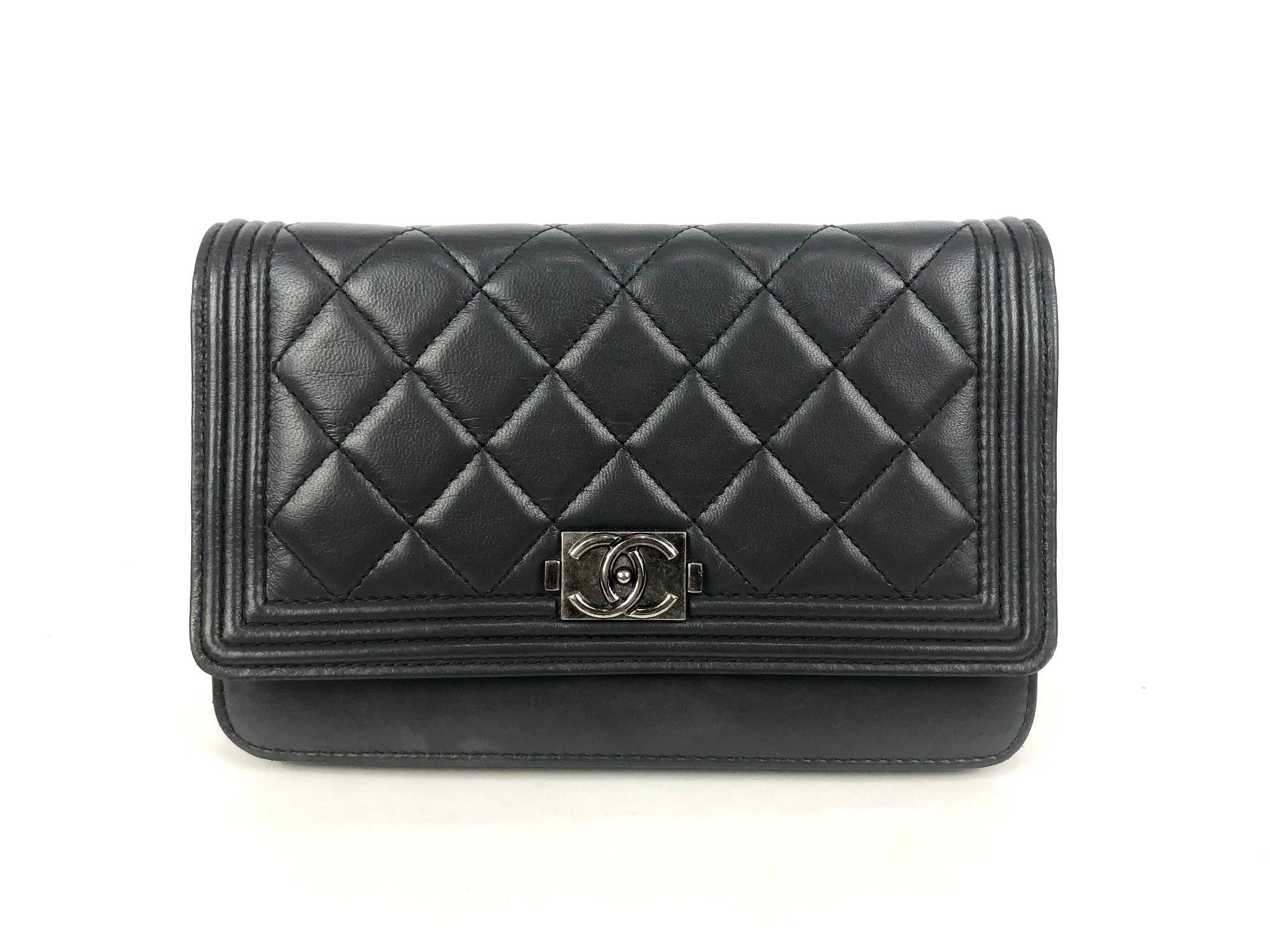 Wallet on chain boy leather mini bag Chanel Black in Leather
