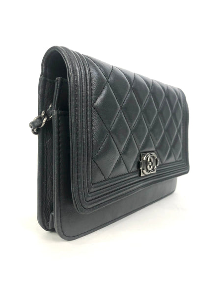 Charcoal Grey Boy Chanel Wallet on Chain Crossbody Bag