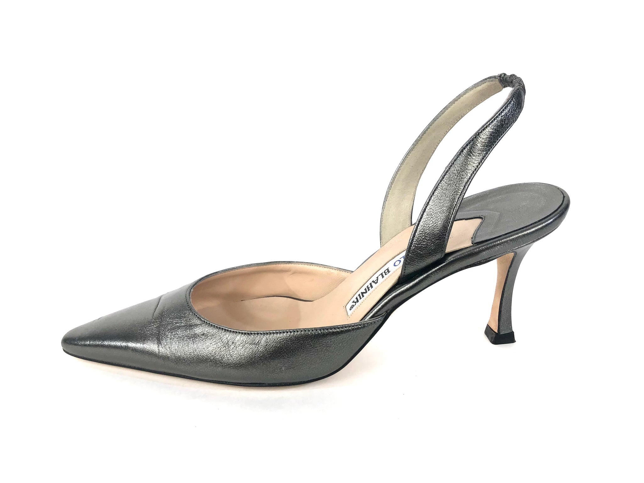 Metallic Gunmetal Leather Slingback Pumps | Size US 7.5 - IT 38
