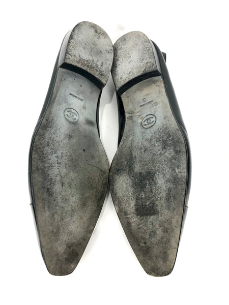 Black Leather Interlock CC's on Cap Toe Flat Shoes | Size 8
