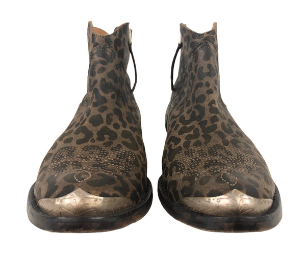 Young Leopard-Print Leather Texas Ankle Boot | Size US 10 - IT 40