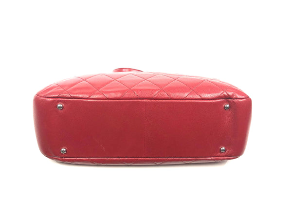 Red Soft Caviar Quilted Timeless CC Shopping Tote Large