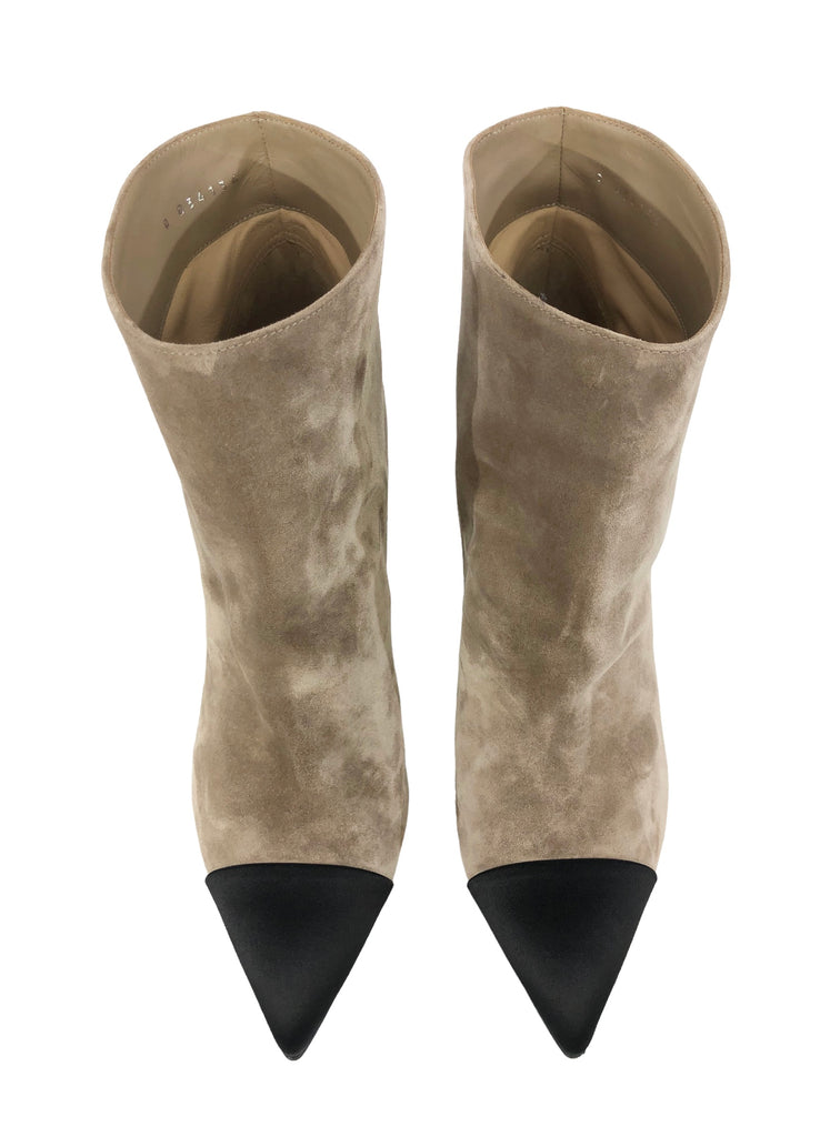 Gabrielle Suede and Satin Cap Toe Short Boots