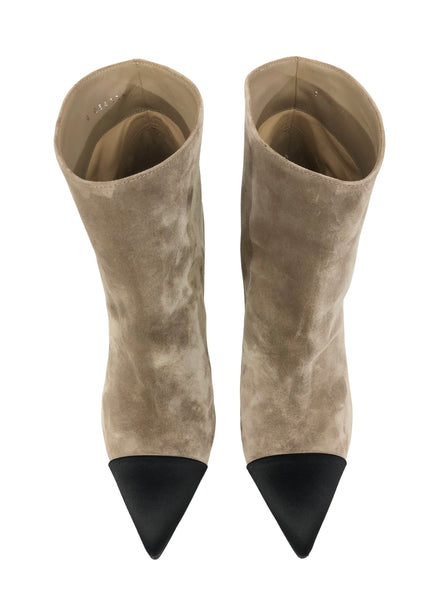 Gabrielle Suede and Satin Cap Toe Short Boots | Size US 10 - IT 41