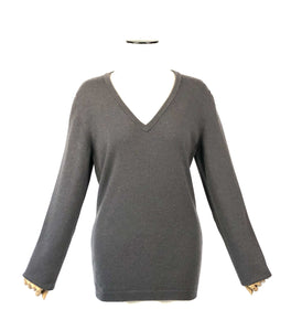 Brunello Cucinelli | Brown V Neck Cashmere Pullover Sweater | Size L