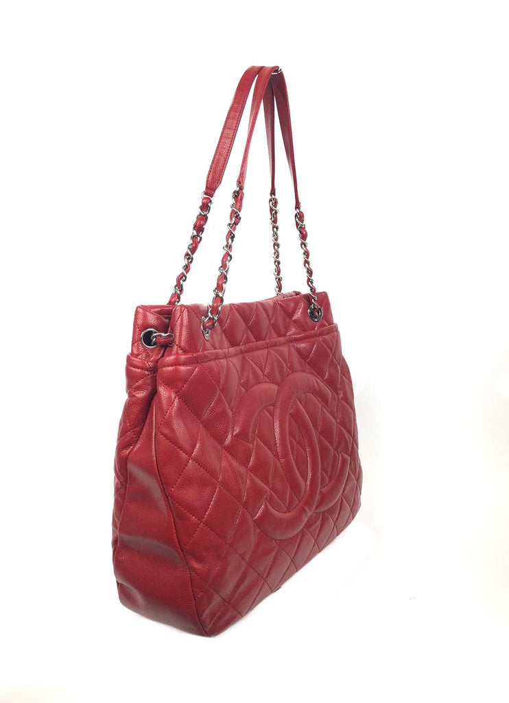 Chanel Red Quilted Caviar Leather CC Timeless Soft Tote Chanel