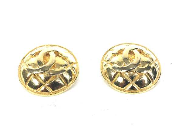 Vintage Gold Quilted CC Clip-On Earrings