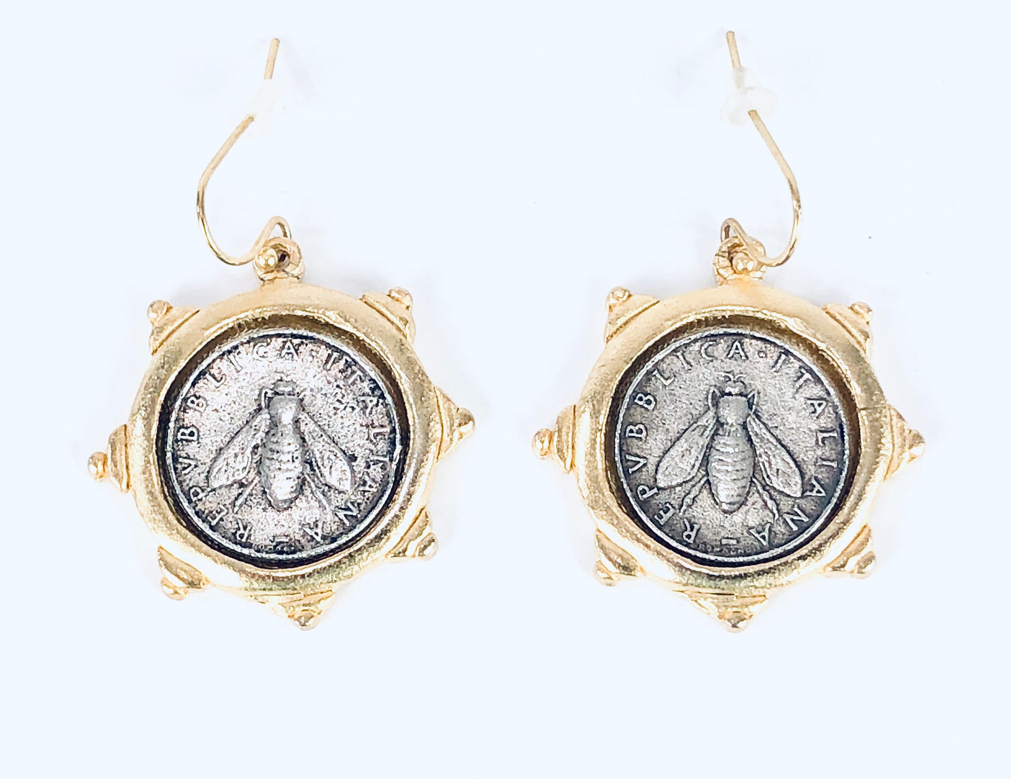 Mixed Metal Bee Coin Earrings