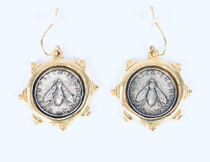 Mixed Metal Bee Coin Earrings