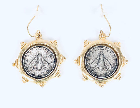 Mixed Metal Bee Coin Earrings