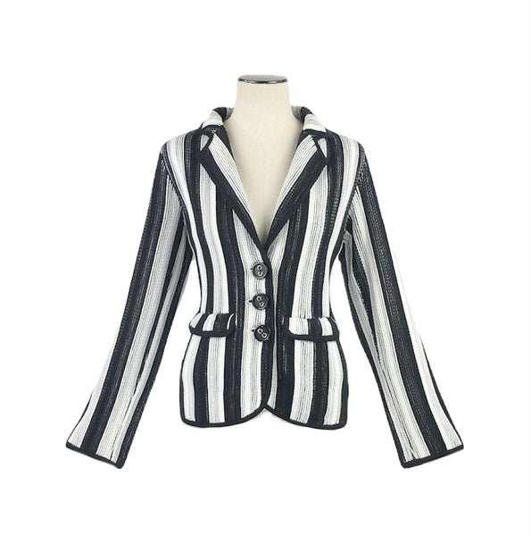 Black & White Striped Knit Chenille Jacket | Size M