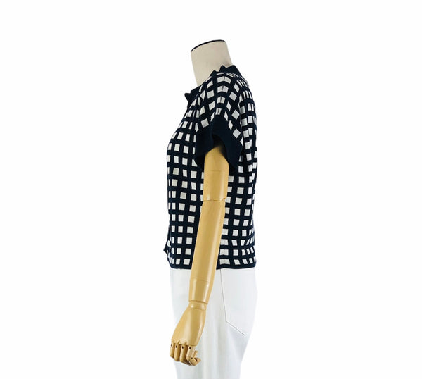 Navy and White Short Sleeve Knit Top | Size M
