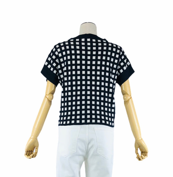 Navy and White Short Sleeve Knit Top | Size M