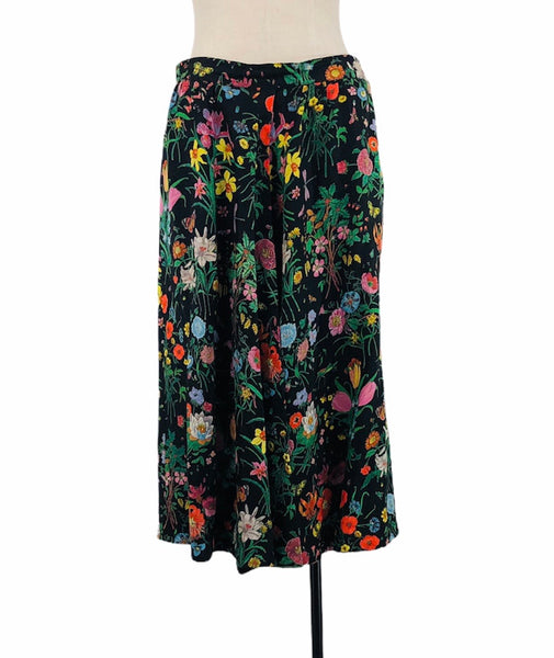 Vintage Flora Print Linen Skirt | Size US 10
