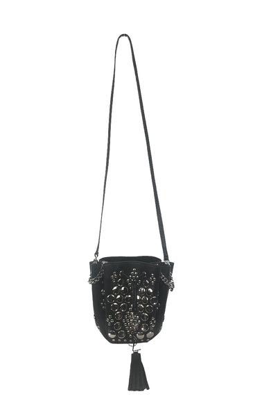 Studded Leather Mini Bucket Crossbody Bag