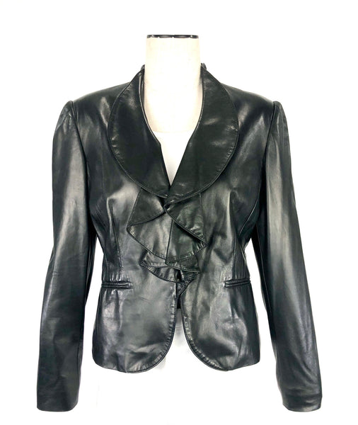 Black Lambskin Ruffled Jacket | Size 6