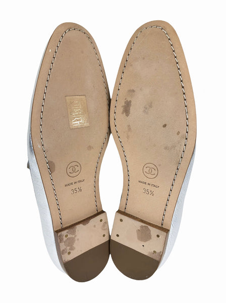 Interlocking CC's Silver Leather Loafers | Size US 4.5 - EU 5.5