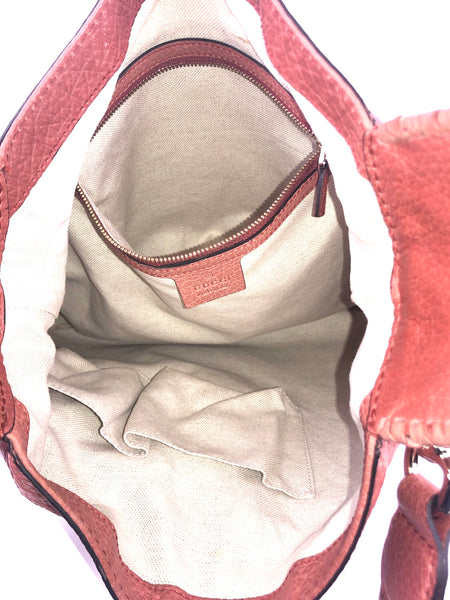 Jackie Pink Coral Pebble Leather Convertible Hobo