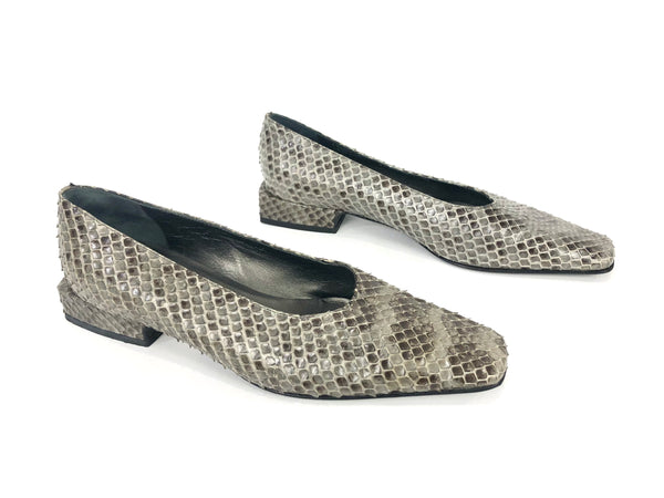 Grey Snakeskin Square Toe and Heel Shoes | Size 8