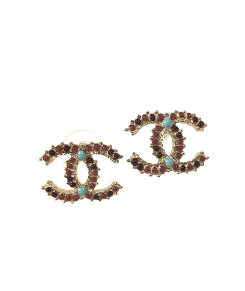 Gold Plated & Resin Interlocked CC's Paris-Dallas Metiers D'Art Stud Earrings