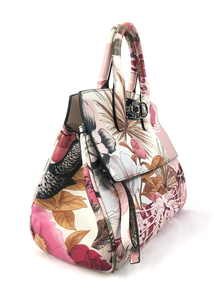 New Bianco Floral Stamped Calfskin Studio Tote